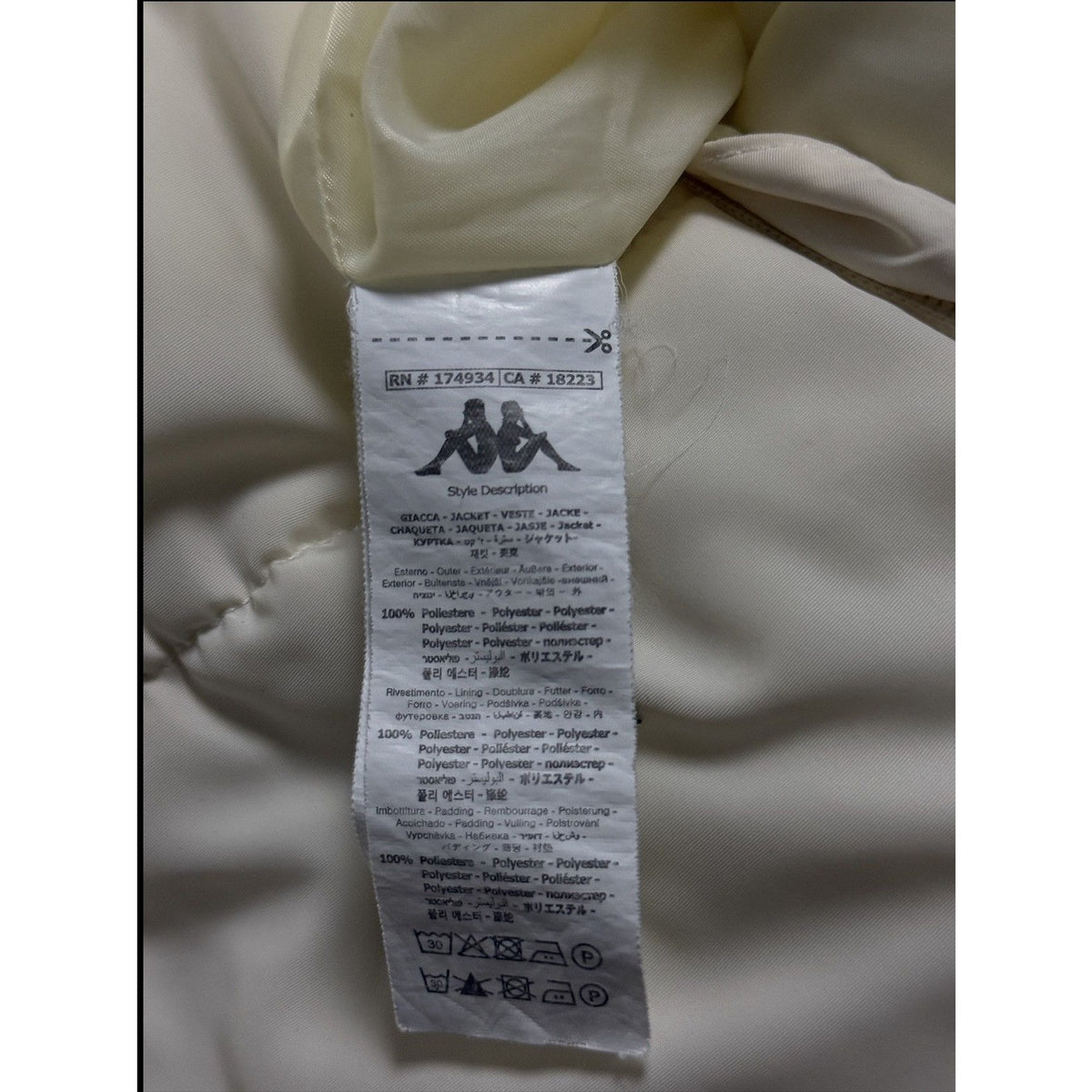 Kappa vintage down jacket hooded white side striped