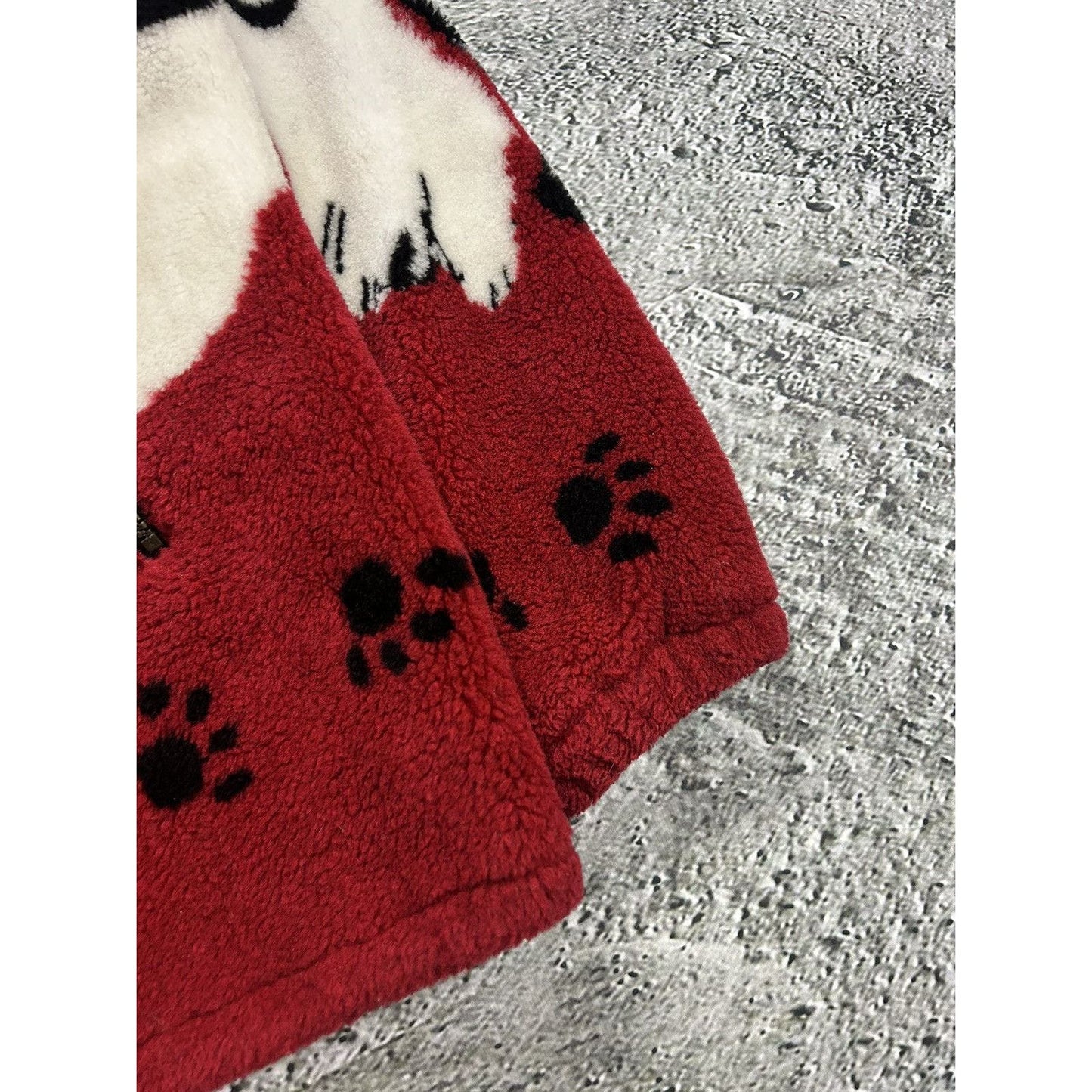 Vintage Dogs Puppy Print Sherpa Fleece Jacket Red