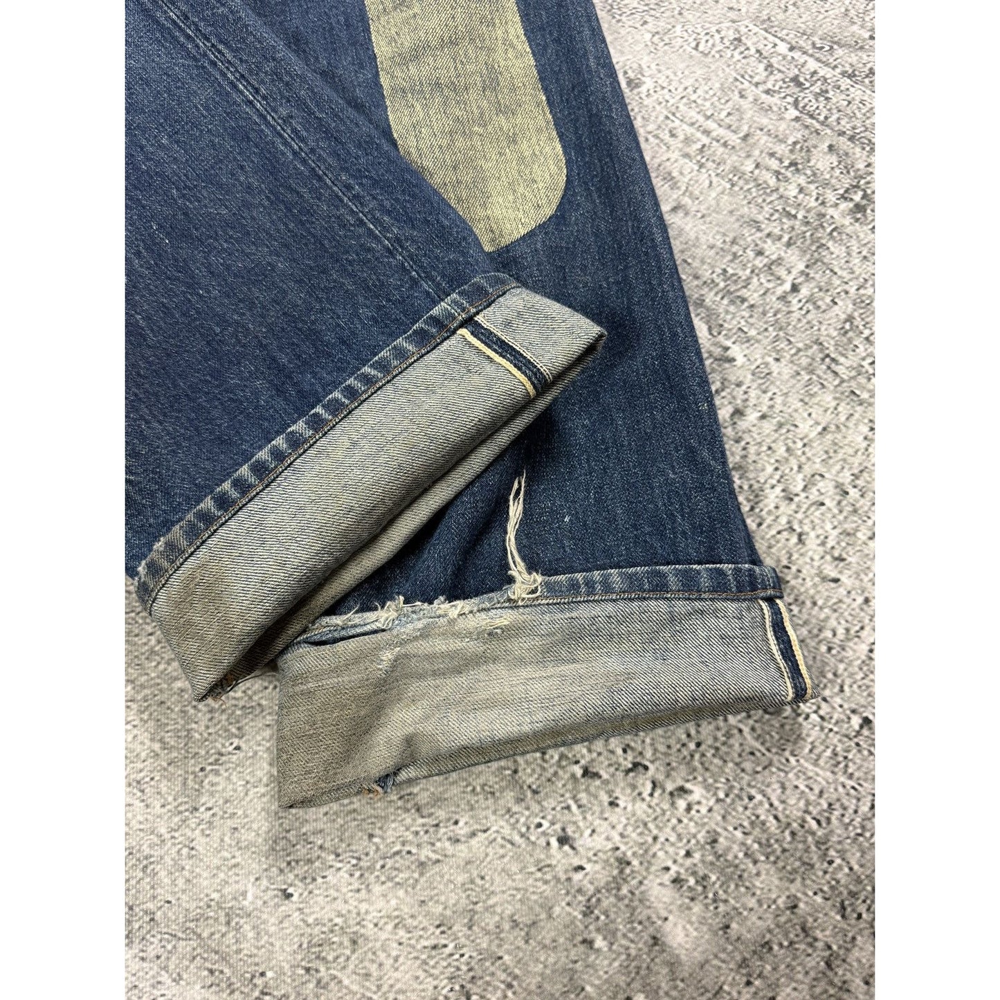 Evisu jeans white daicock big logo blue selvedge denim