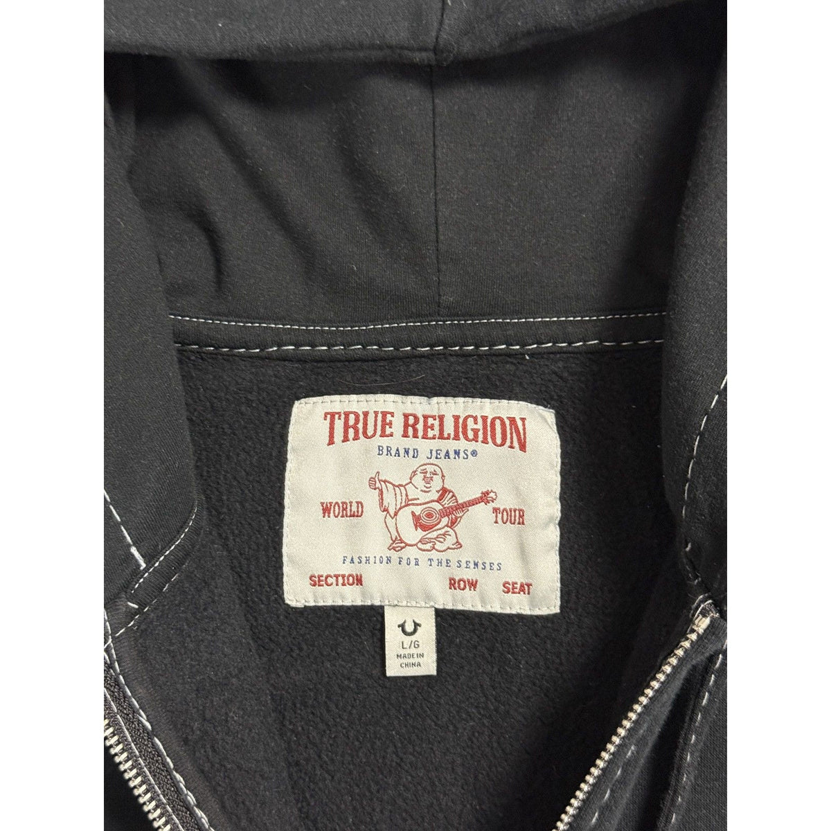 True Religion vintage black zip hoodie white big logo