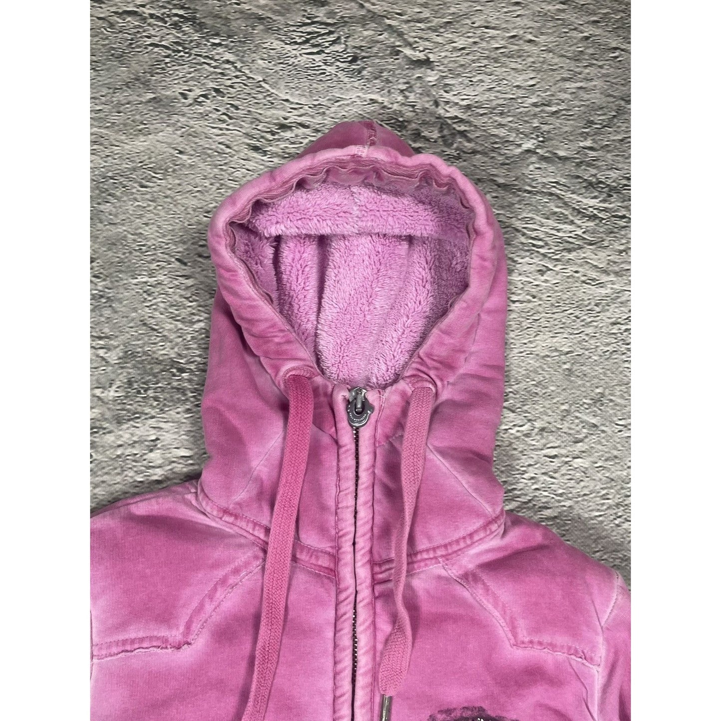 True Religion pink zip hoodie big logo vintage skulls Y2K