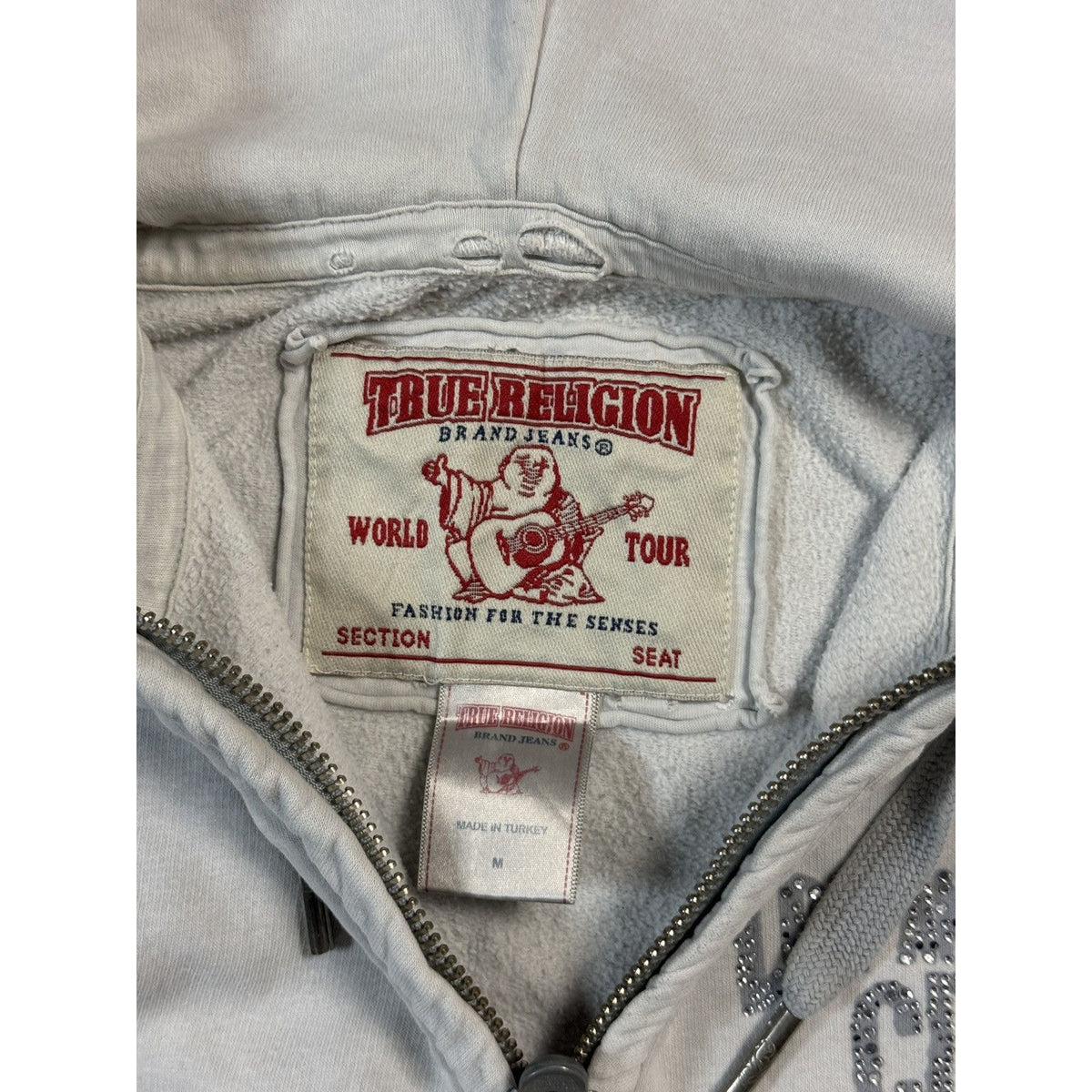 True Religion zip hoodie grey rhinestones logo Los Angeles