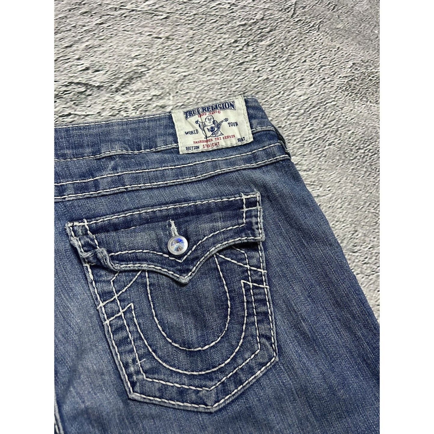 True Religion jeans swarovski rhinestones white stitching