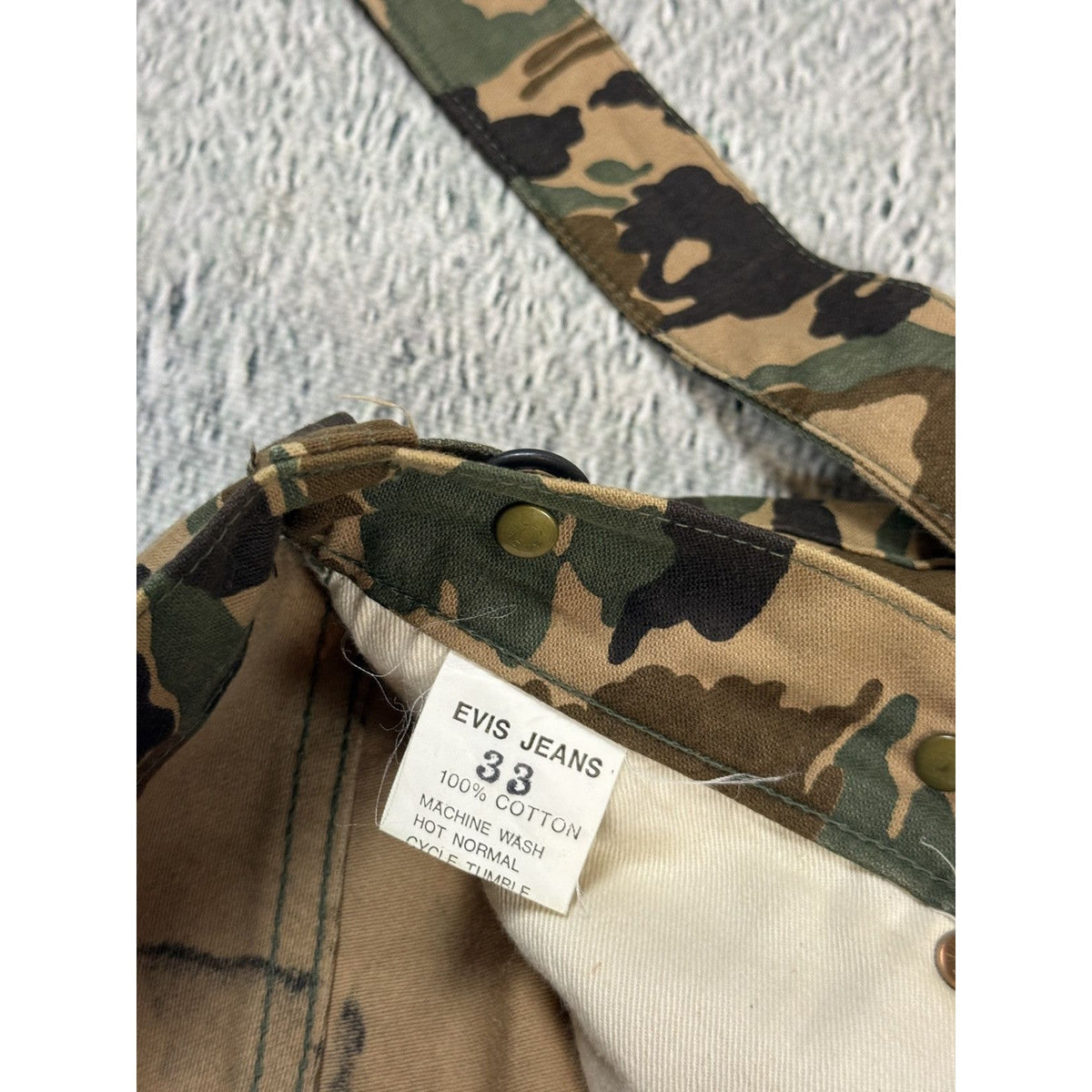 Evisu private stock camo Evis cow tag hand painted