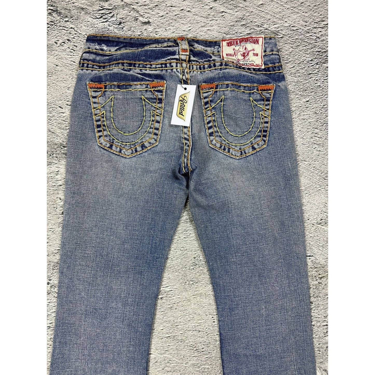True Religion Vintage Bootcut Johnny Blue Gold Stitching
