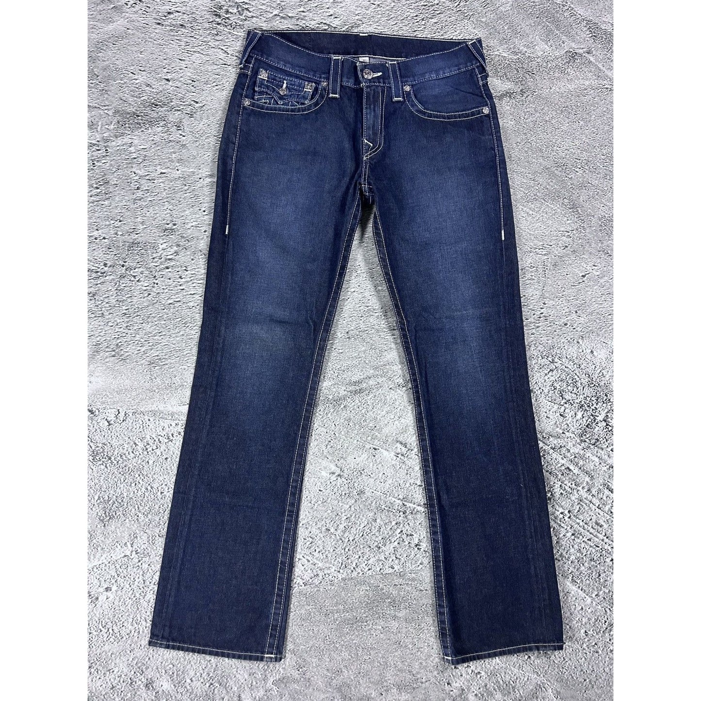 True Religion blue jeans thick stitching straight Y2K