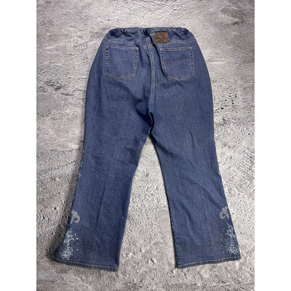 Y2K jeans flared floral embroidery rhinestone