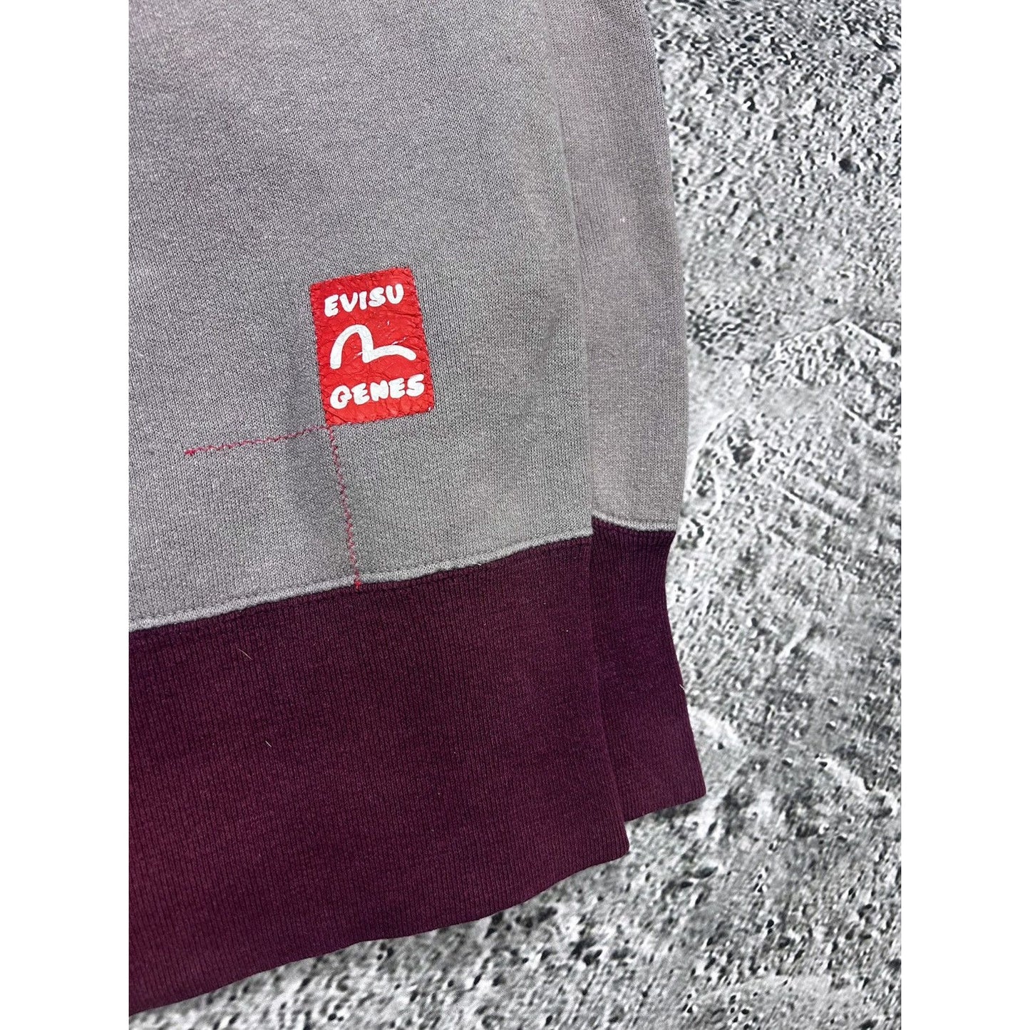 Evisu sweatshirt big logo spell out grey burgundy