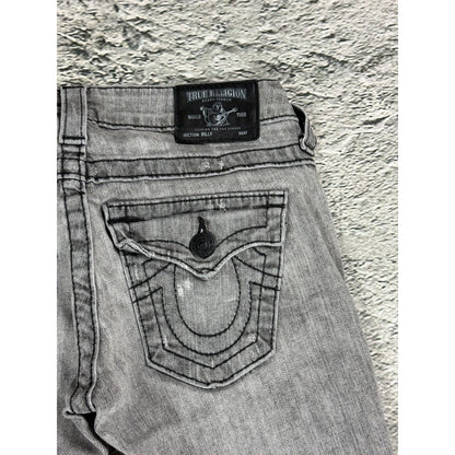 True Religion jeans grey black thick stitching flared Billy
