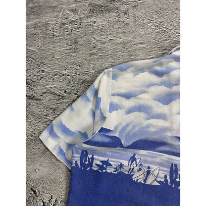 Hawaiian Shirt vintage Daymo made in USA blue beach surf 80s