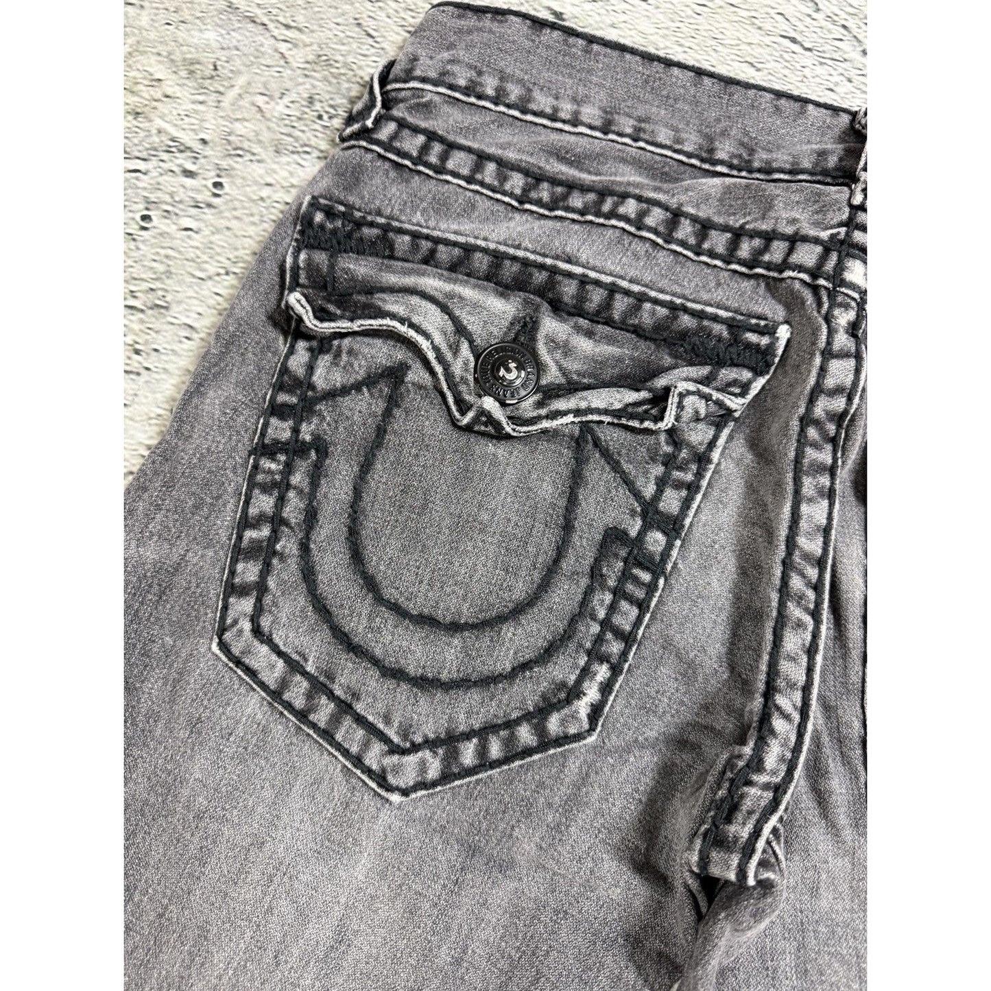 True Religion jeans grey black thick stitching Billy bootcut