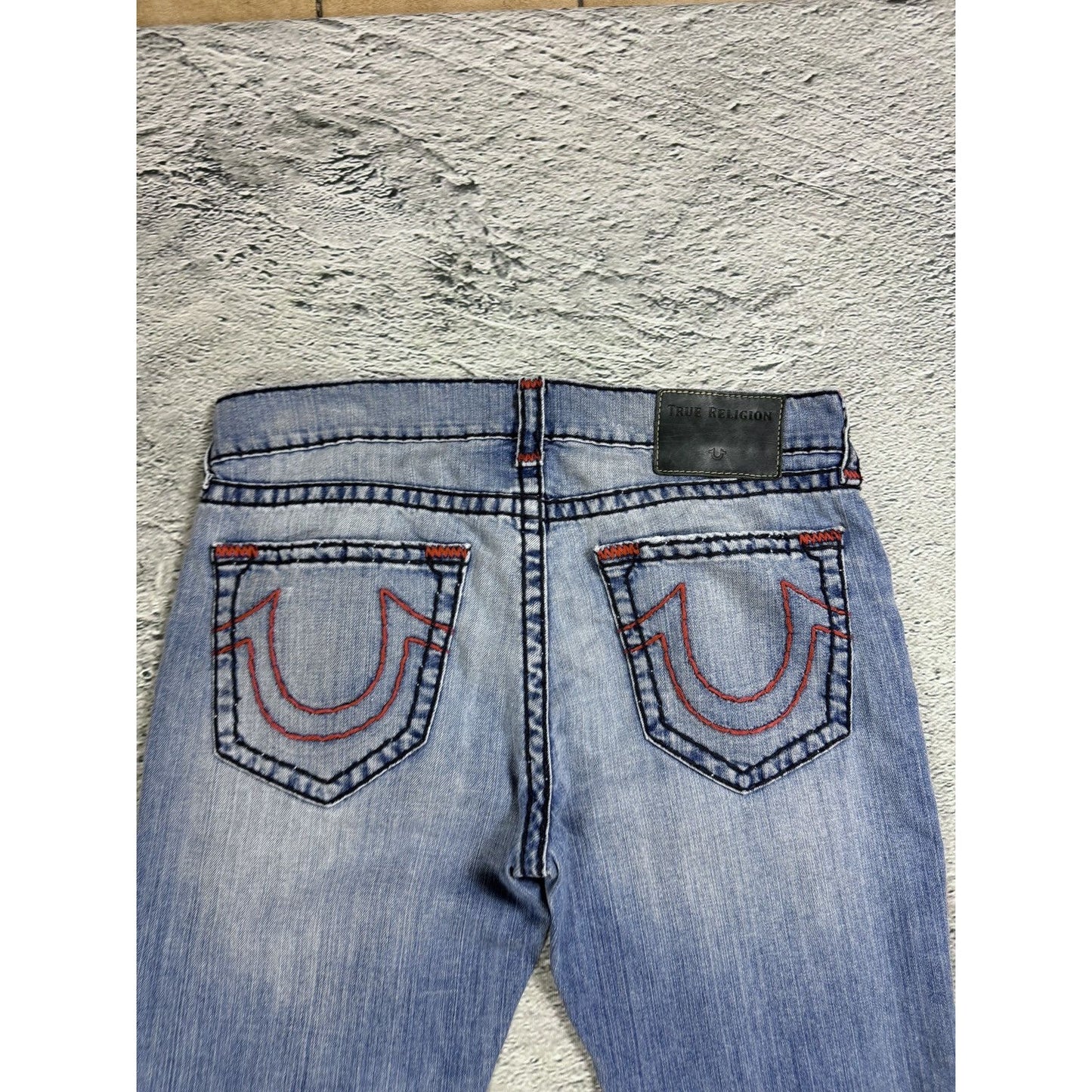 True Religion blue jeans red thick stitching Y2K studded