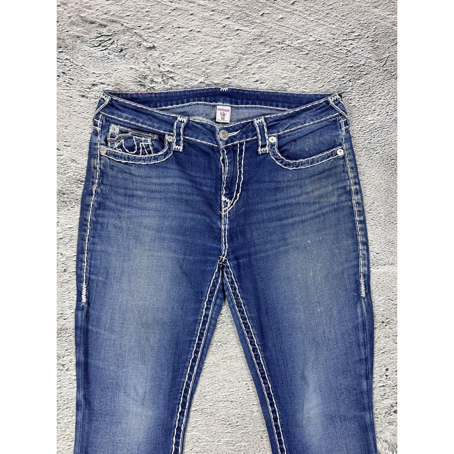 True Religion blue jeans white thick stitching skinny