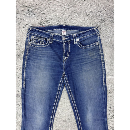 True Religion blue jeans white thick stitching skinny