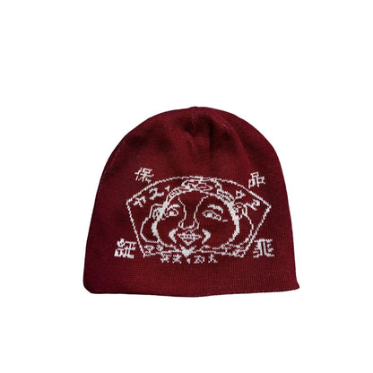 Evisu beanie Y2K seagulls red big logo face