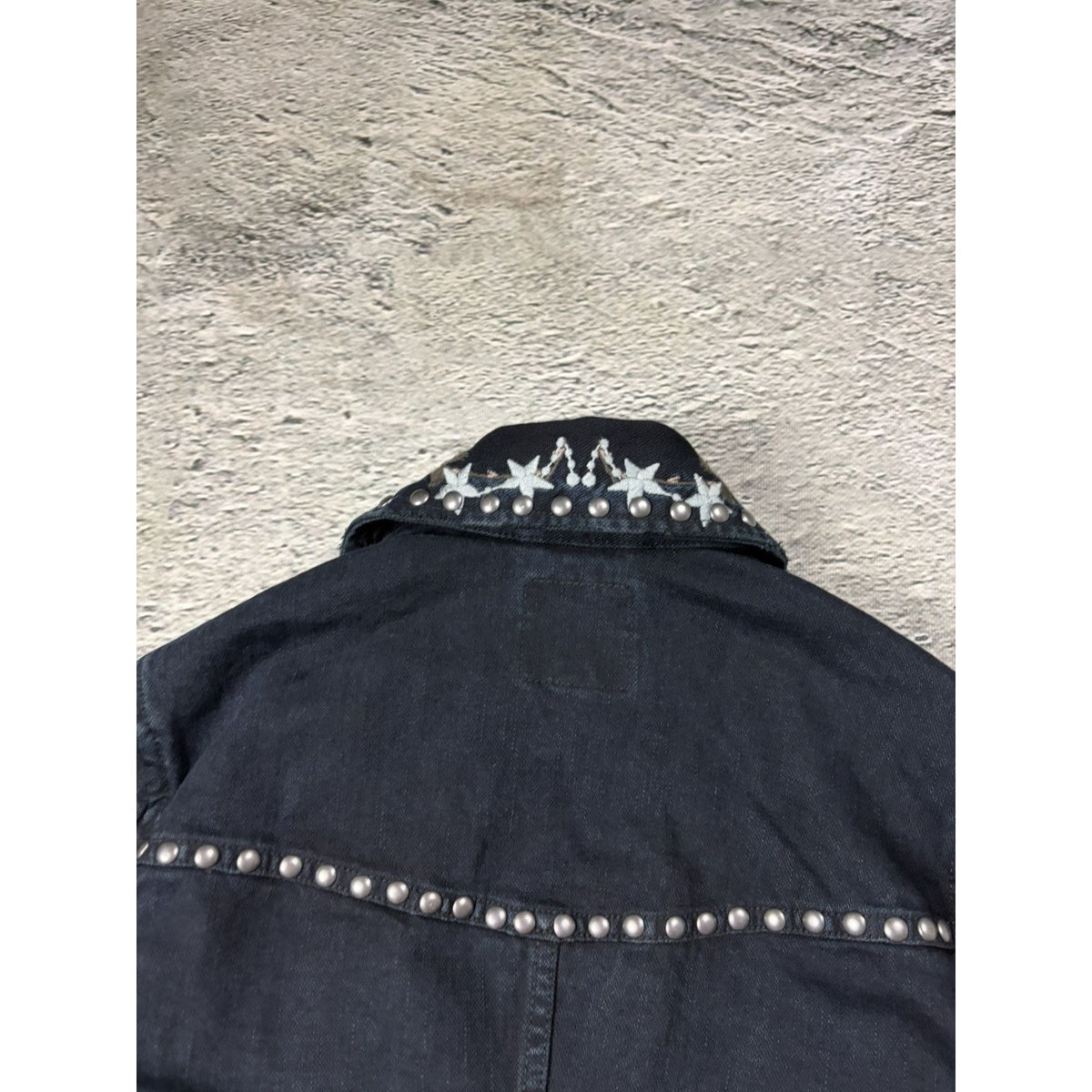 True Religion denim jacket Biker black roses studded red