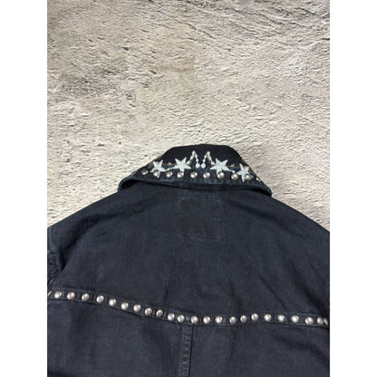 True Religion denim jacket Biker black roses studded red