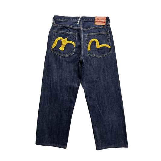 Evisu jeans vintage selvedge dark navy yellow seagulls