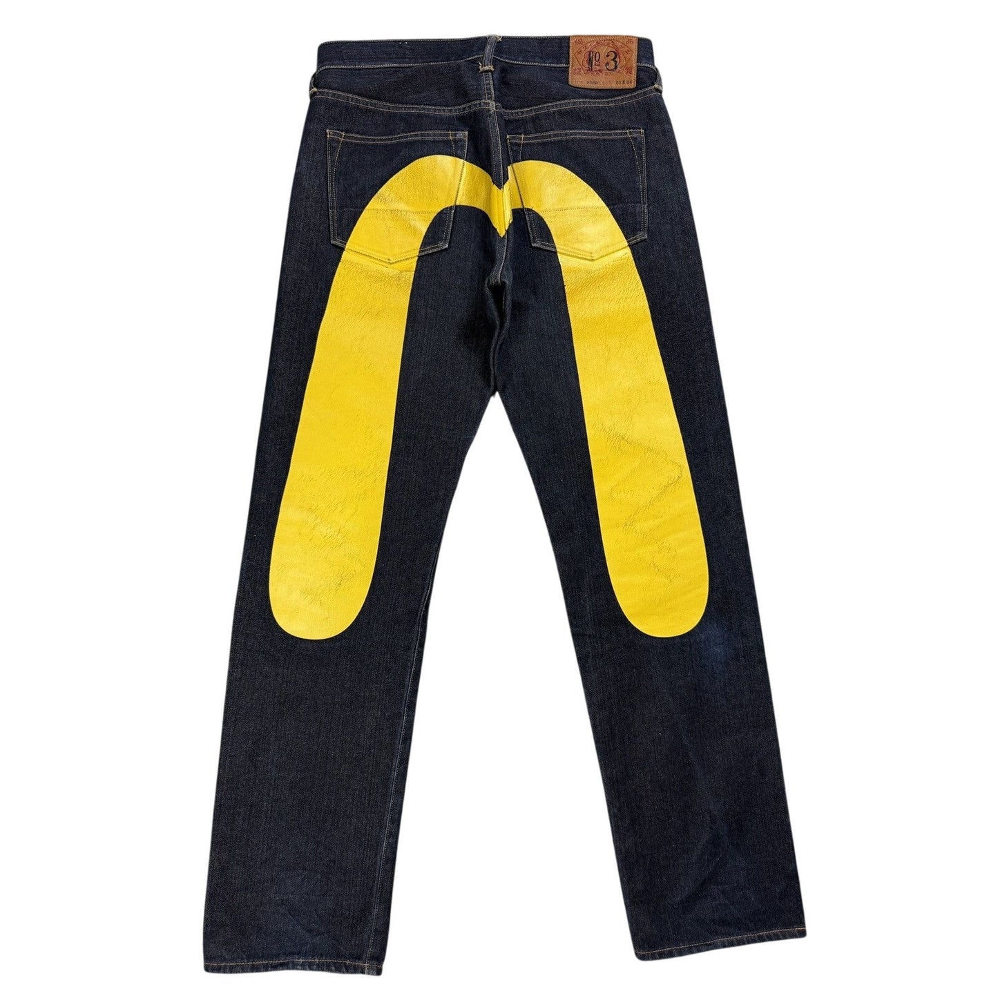 Evisu jeans daicock big logo yellow selvedge denim