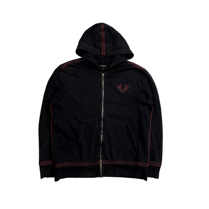 True Religion zip hoodie vintage black red thick stitching