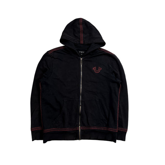 True Religion zip hoodie vintage black red thick stitching