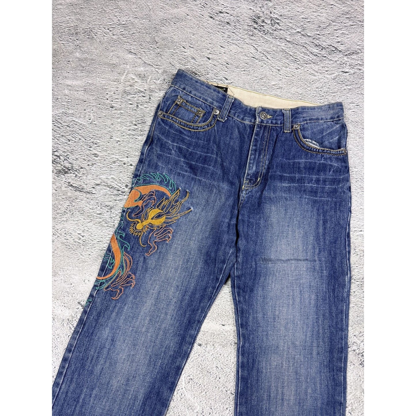 Dragon Embroidery Japanese denim GMD vintage jeans Y2K baggy