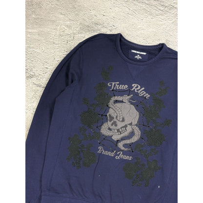 True Religion navy sweatshirt skull spiderweb