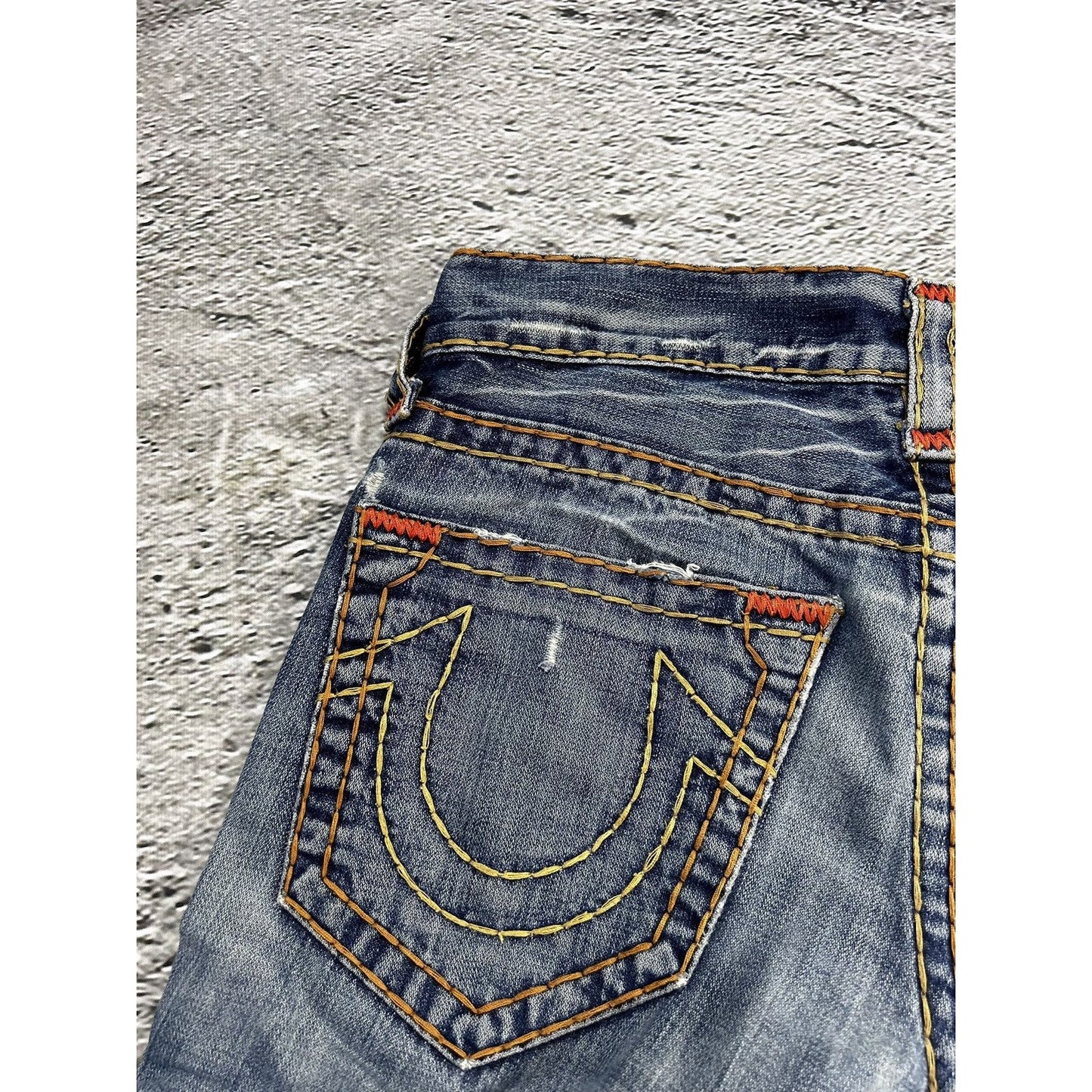 True Religion blue jeans multicolor thick stitching Y2K