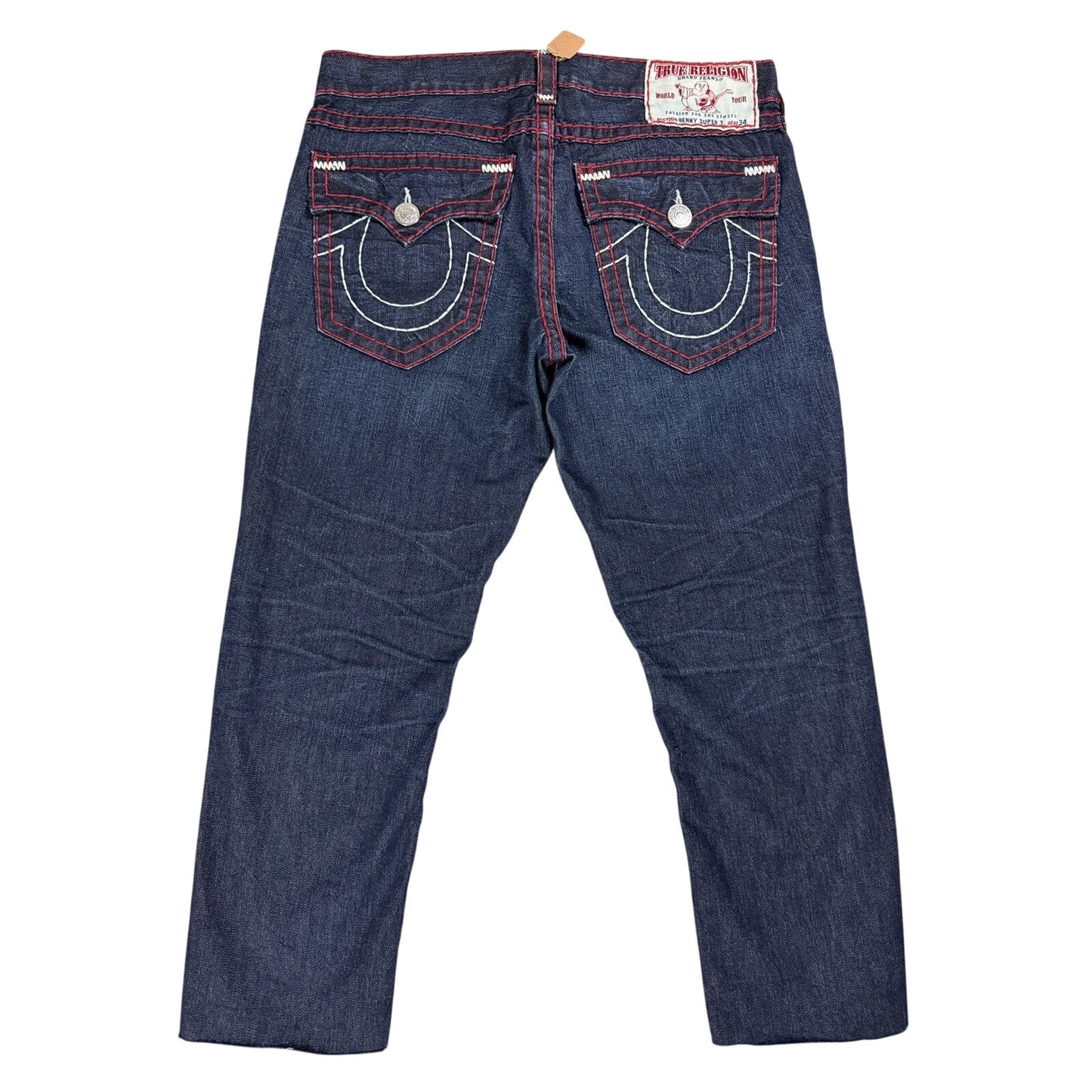 True Religion jeans straight vintage denim pants navy red