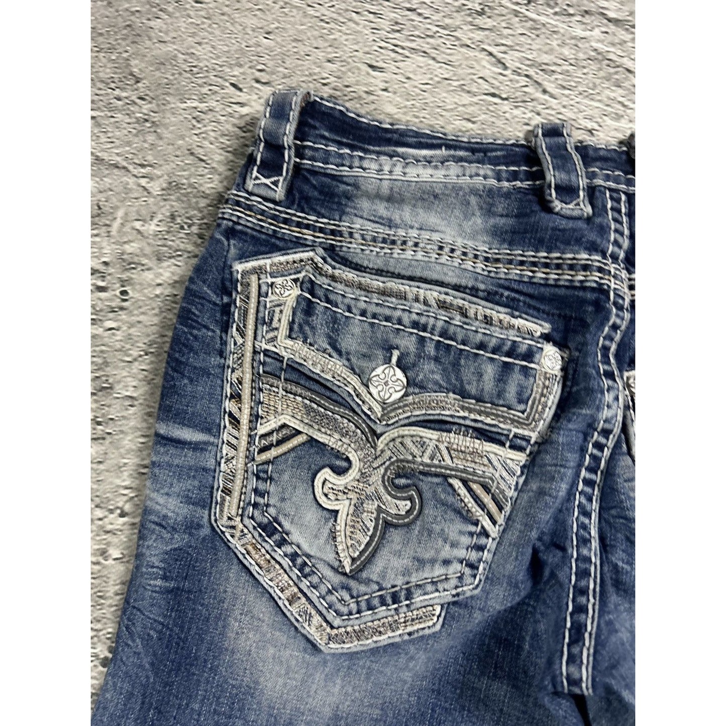 Rock Revival vintage jeans blue white stitching Y2K