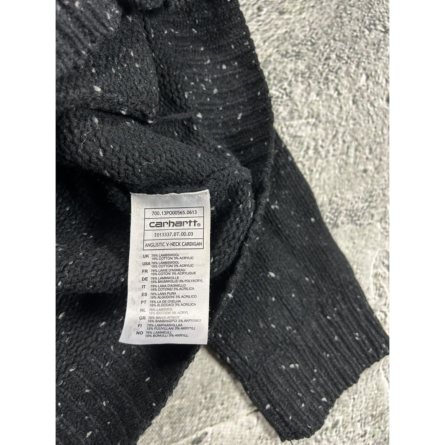 Carhartt anglistic v-neck cardigan lambswool knit sweater