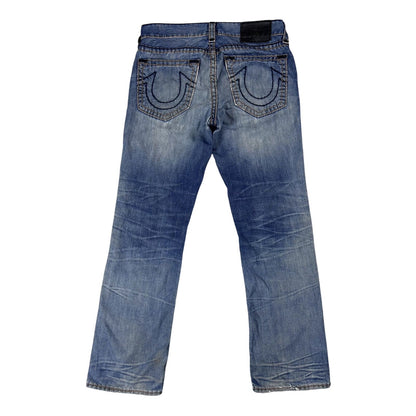 True Religion Blue jeans white thick stitching Bobby