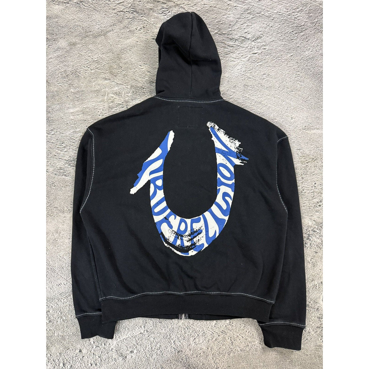 True Religion vintage black zip hoodie white big logo