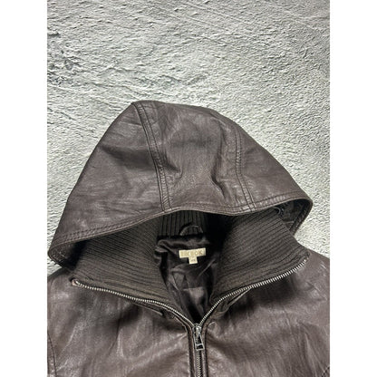 Leather Jacket Vintage hooded brown Y2K Bik Bok
