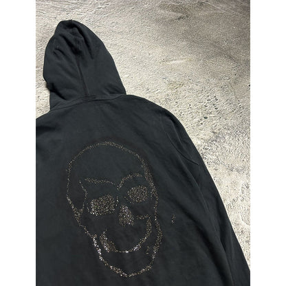 True Religion black zip hoodie rhinestones skull logo Y2K