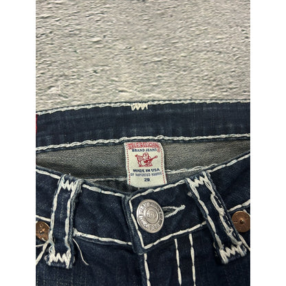 True Religion navy blue jeans white thick stitching Billy