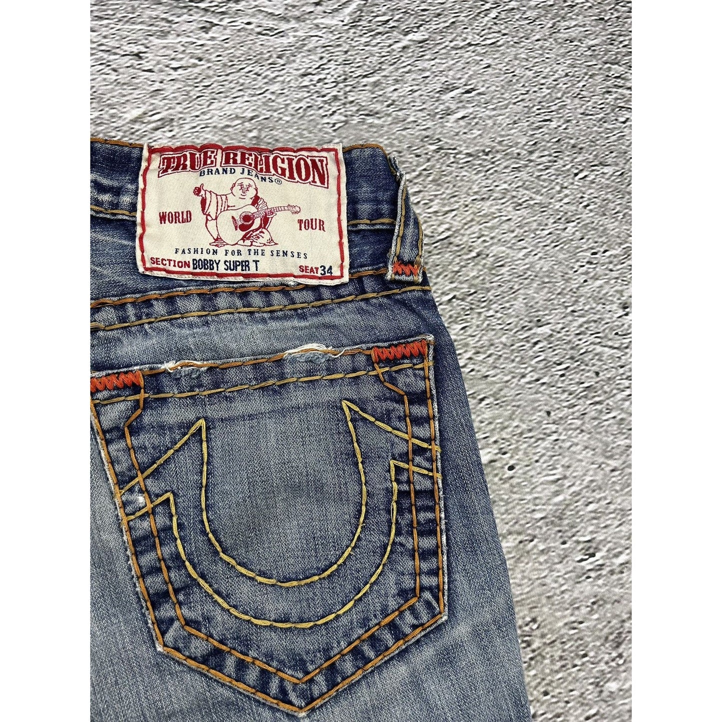 True Religion blue jeans multicolor thick stitching Y2K