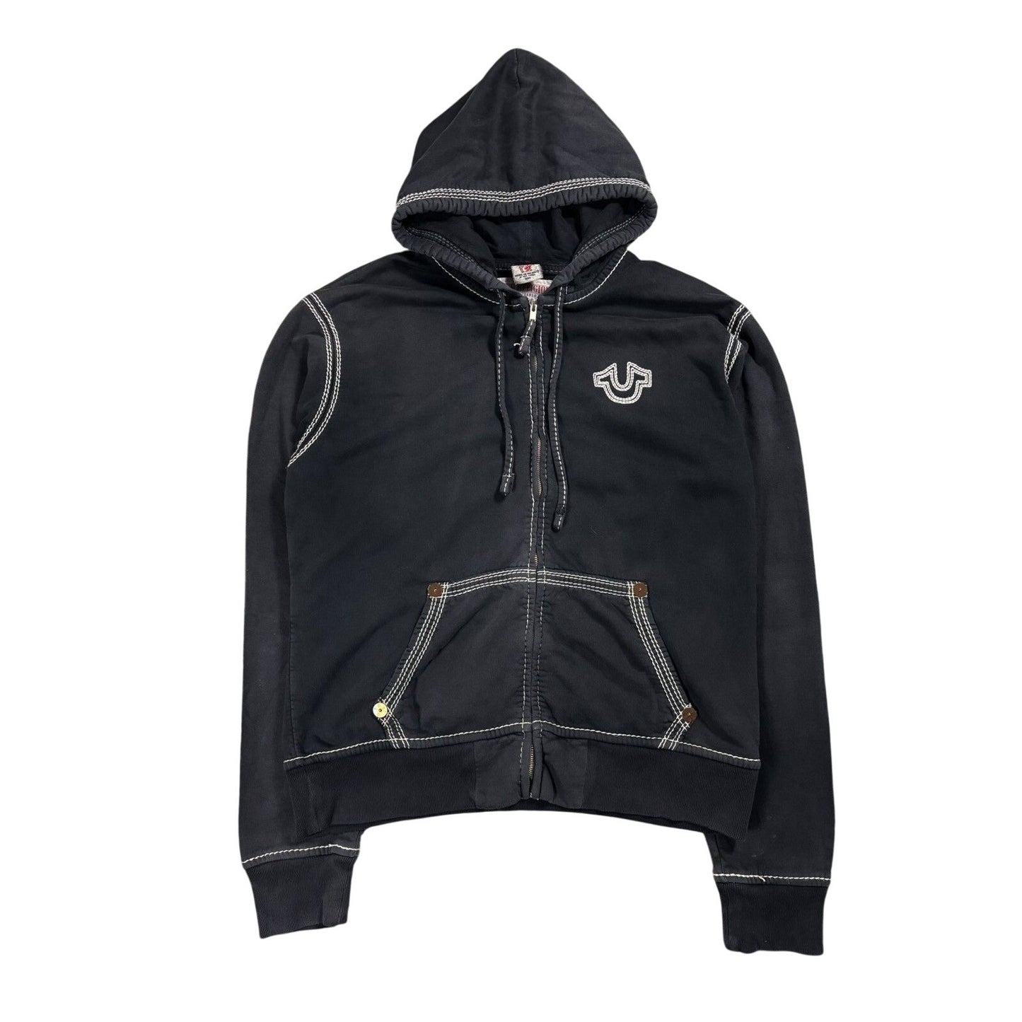 True Religion vintage black navy zip hoodie contrast stitch