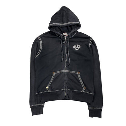 True Religion vintage black navy zip hoodie contrast stitch