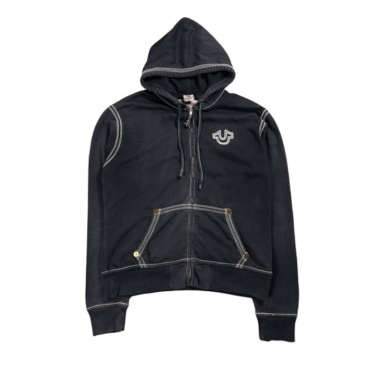 True Religion vintage black navy zip hoodie contrast stitch
