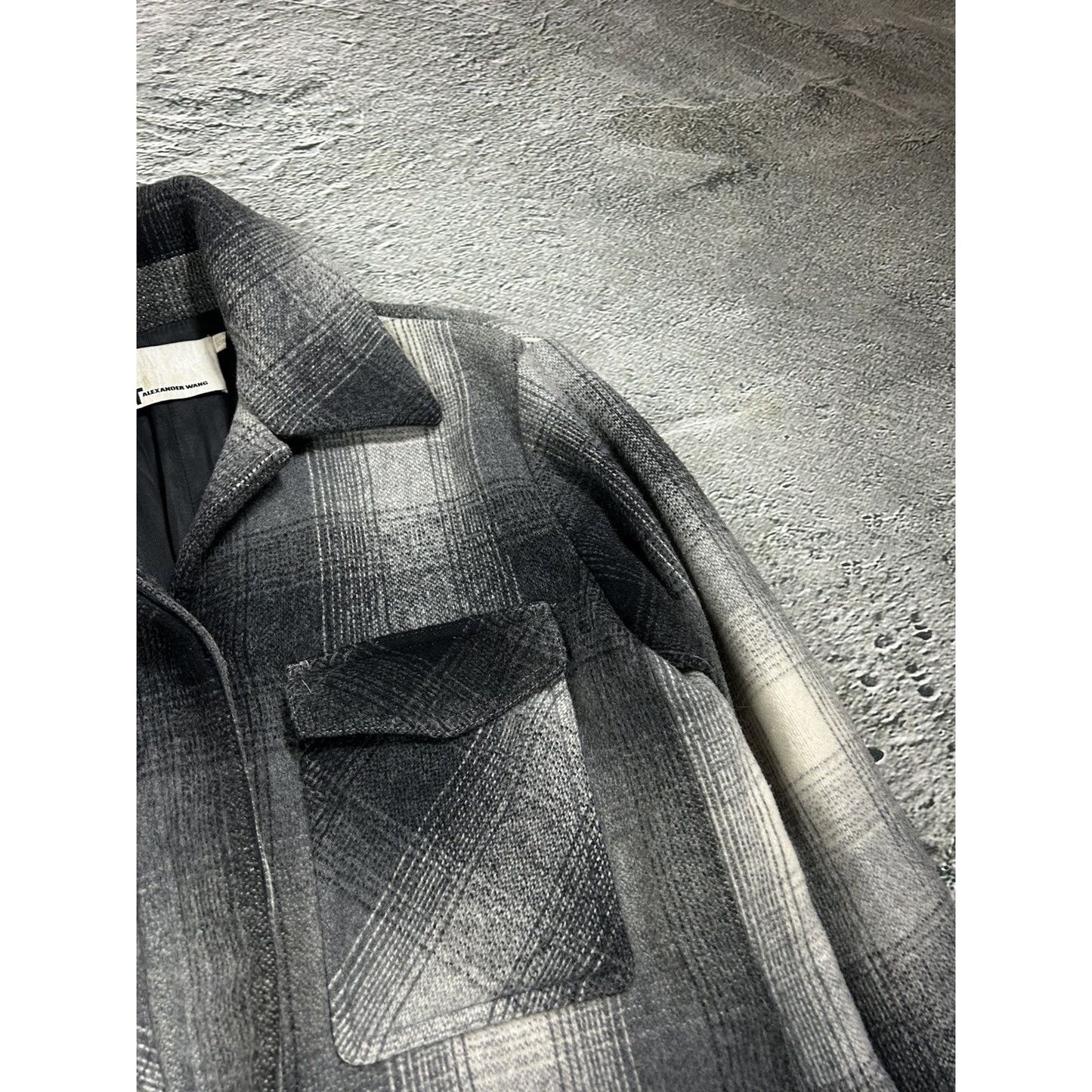 Alexander Wang coat plaid wool grey with fringes