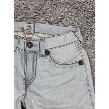 True Religion light blue jeans beige stitching Ricky Super T