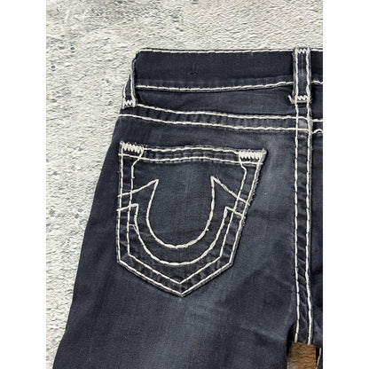 True Religion black jeans Rocco white thick stitching Y2K slim