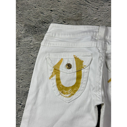 True Religion white jeans flared bootcut stitching Joey gold