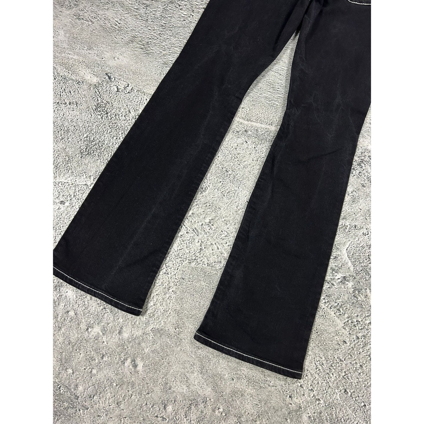 True Religion black Bootcut jeans white stitching Becca