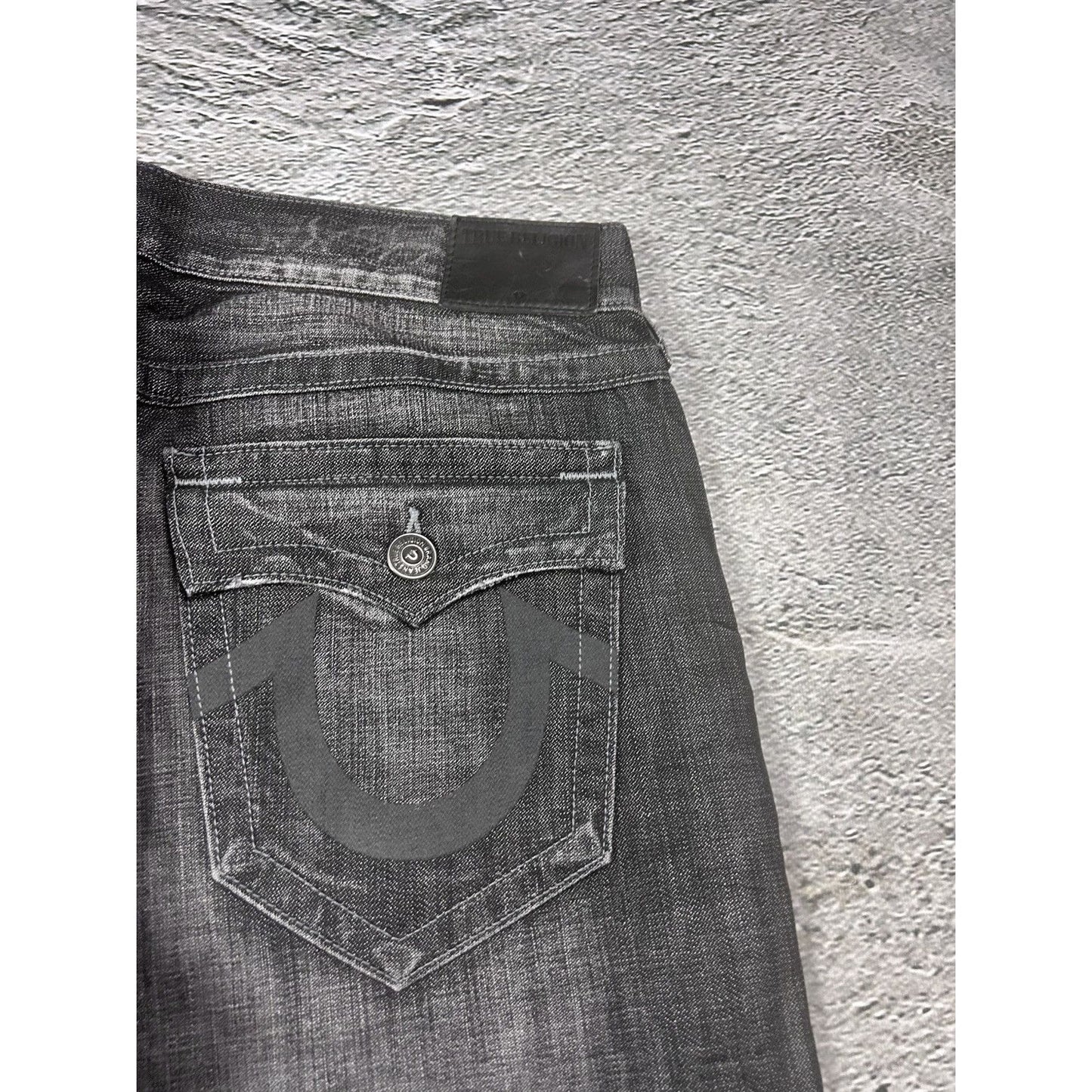 True Religion black dark grey jeans geno reflective