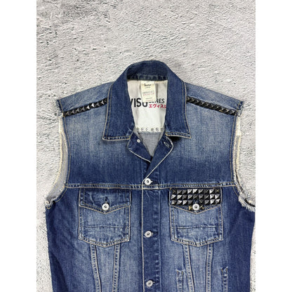 Evisu denim vest studded jacket blue