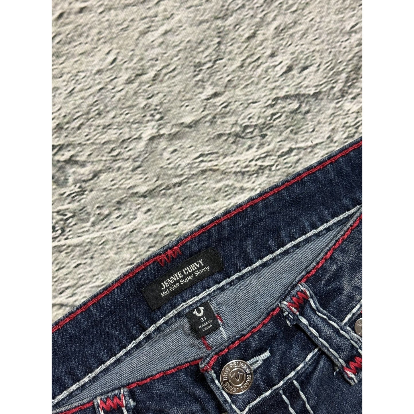 True Religion jeans skinny rhinestones red white stitch