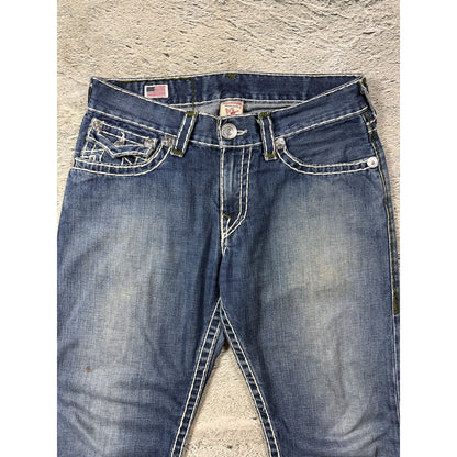 True Religion Green tab ricky Blue jeans white stitching