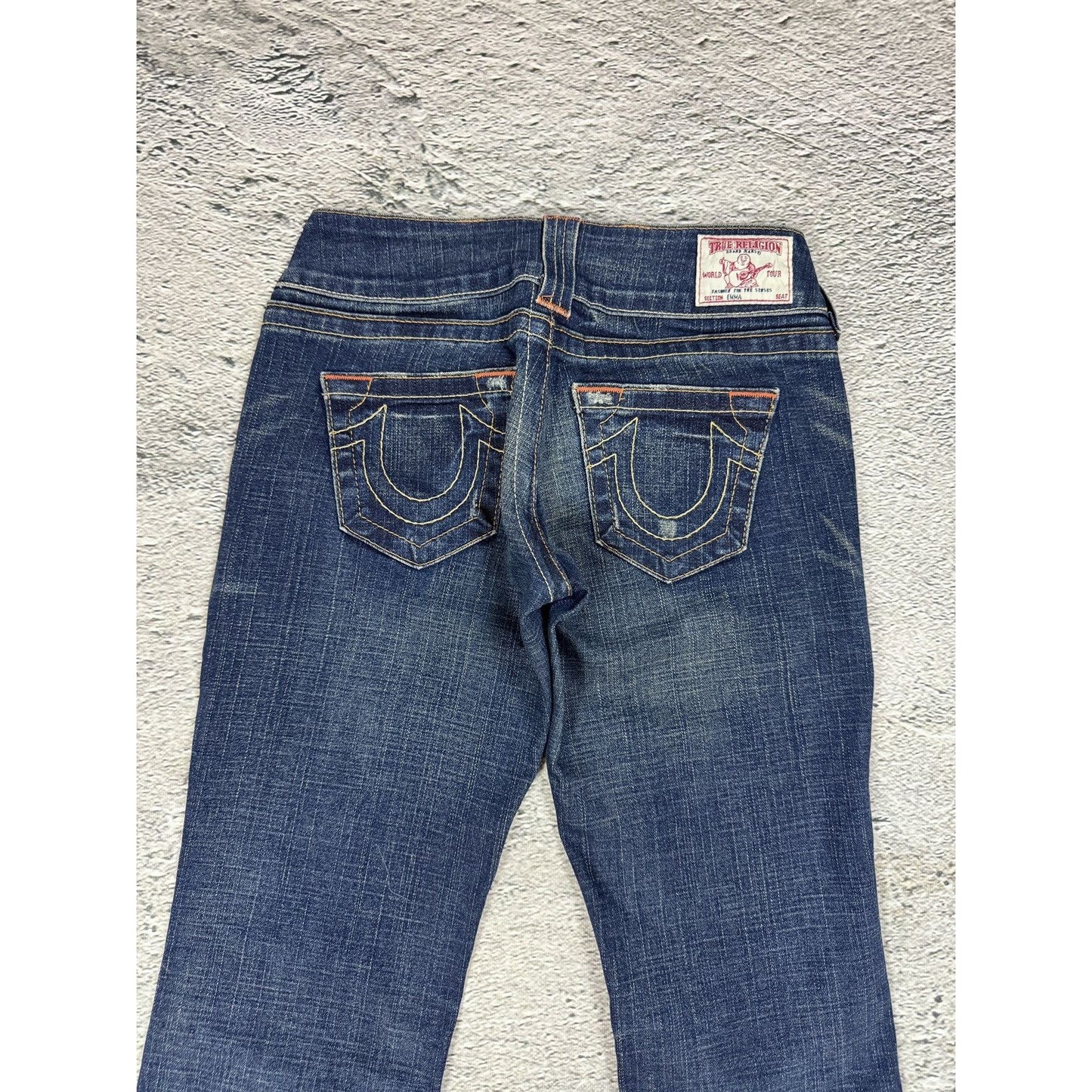 True Religion jeans flared navy contrast stitch Y2K Emma